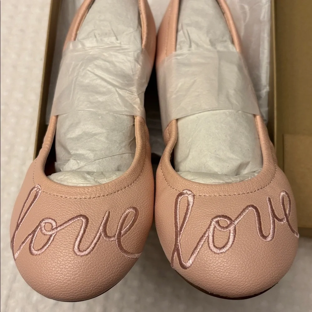 NEW! ED Ellen DeGeneres Langlee Size 11.5M 13M 1M PEONY PINK 'Love' Ballet Flats
